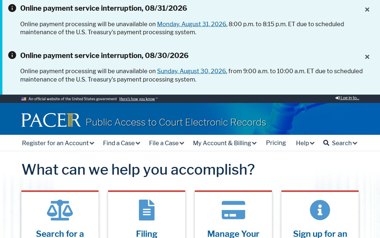 Sparks resident lookup context for the federal PACER case-search service