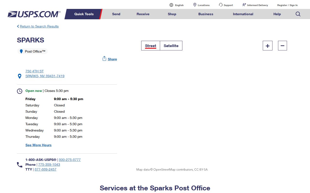 Sparks ZIP code directory USPS Sparks and Vista post office locations