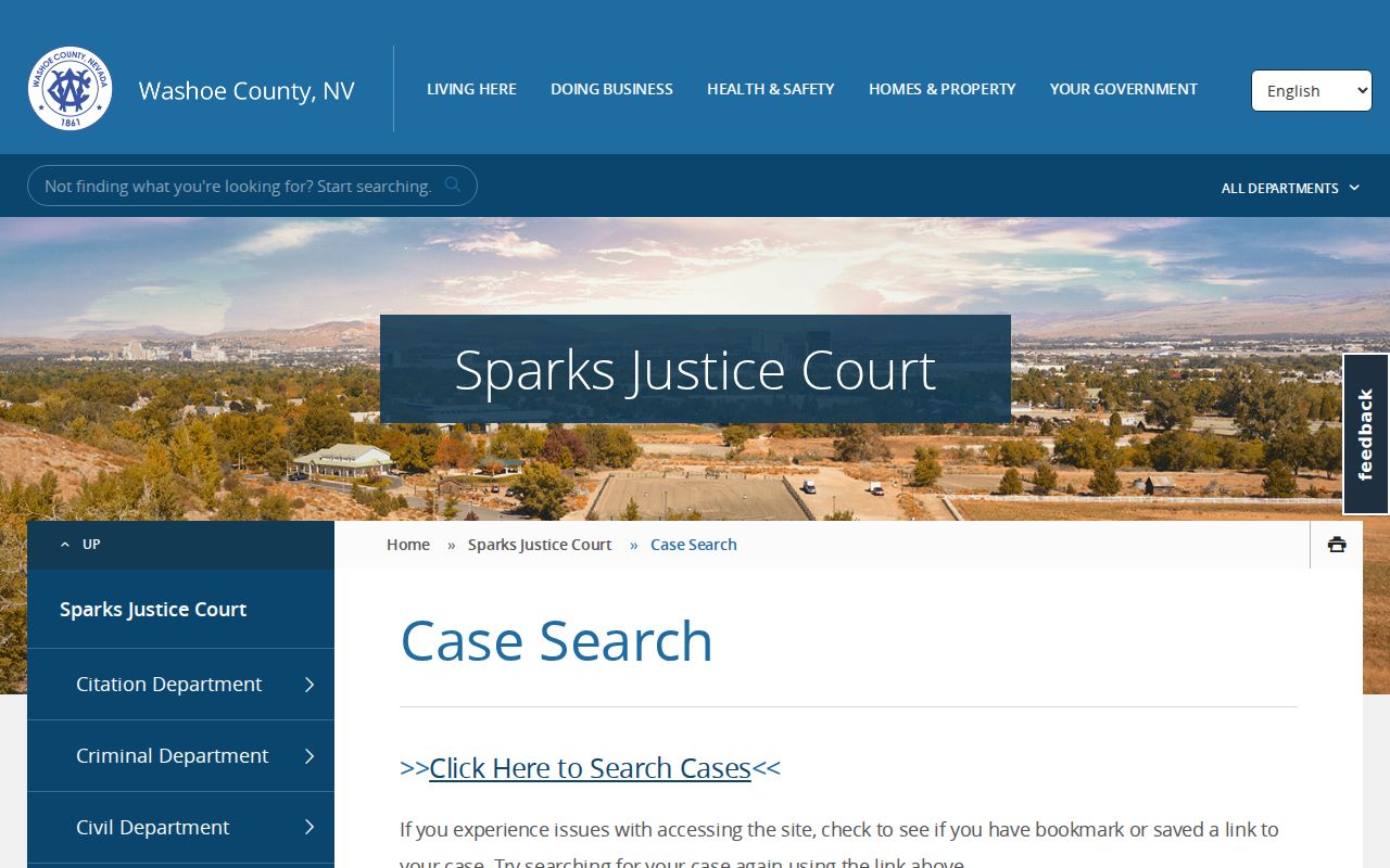 Sparks resident lookup through the Sparks Justice Court case-search entry