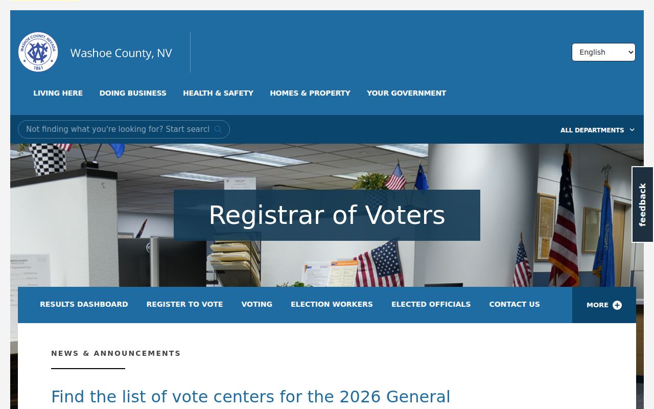 Sparks residents directory view of Washoe voter registration statistics